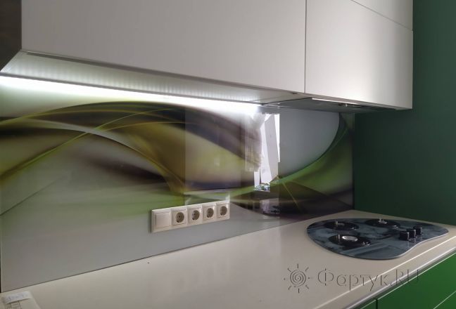 Скинали для кухни фото: зеленая абстрактная волна, заказ #ИНУТ-12337, Зеленая кухня. Изображение 110430