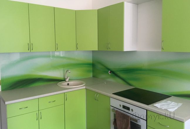 Скинали для кухни фото: зеленая абстракция, заказ #КРУТ-864, Зеленая кухня. Изображение 110430