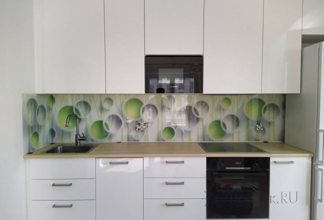 Фартук для кухни фото: зеленая абстракция, заказ #ИНУТ-6739, Белая кухня.