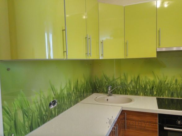 Фартук с фотопечатью фото: зеленая трава, заказ #ГМУТ-208, Коричневая кухня.