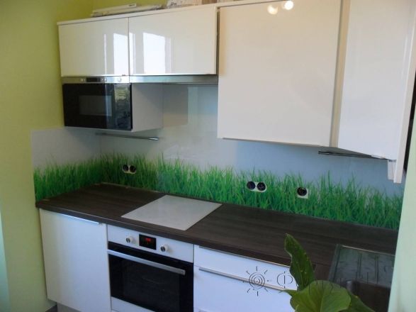 Фартук для кухни фото: зеленая трава, заказ #S-646, Белая кухня.