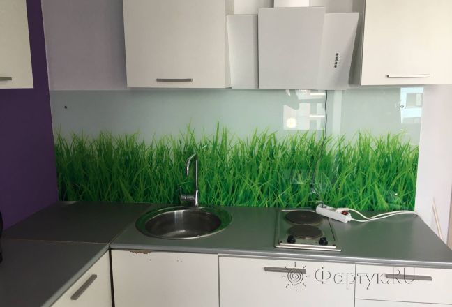 Фартук для кухни фото: зеленая трава, заказ #КРУТ-2117, Белая кухня. Изображение 111432