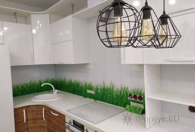 Фартук с фотопечатью фото: зеленая трава, заказ #ИНУТ-7701, Коричневая кухня. Изображение 111432