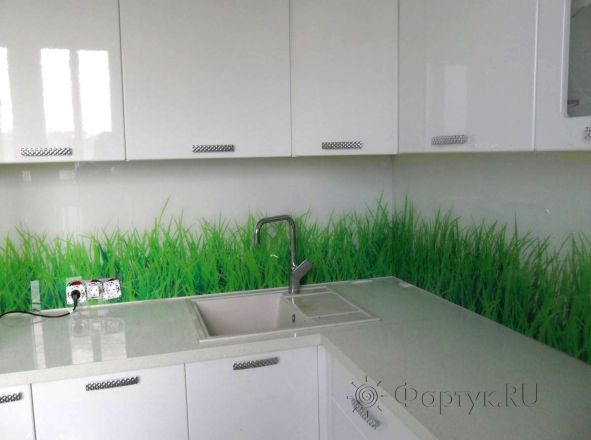Фартук для кухни фото: зеленая трава, заказ #SN-261, Белая кухня.