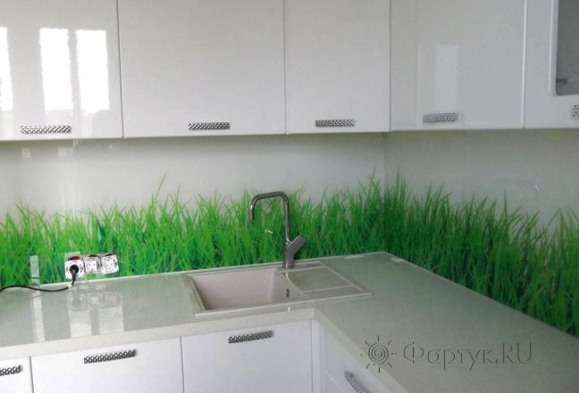 Фартук для кухни фото: зеленая трава, заказ #SN-261, Белая кухня. Изображение 111432