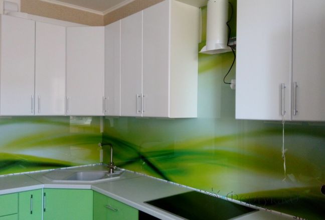 Скинали для кухни фото: зеленая волна, заказ #ГМУТ-085, Зеленая кухня. Изображение 110430