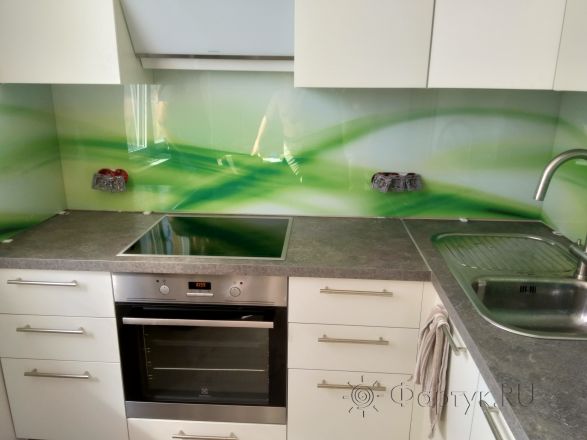 Фартук для кухни фото: зеленая волна, заказ #ИНУТ-1808, Белая кухня.