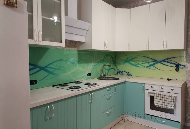 Скинали для кухни фото: зеленая волна и узоры, заказ #ИНУТ-8768, Зеленая кухня. Изображение 247568