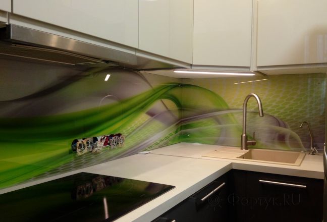 Скинали фото: зеленые волны, заказ #ИНУТ-456, Черная кухня.