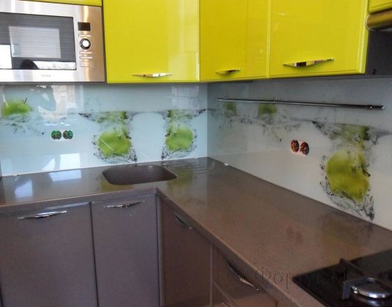 Скинали для кухни фото: зеленые яблоки в воде , заказ #S-808, Зеленая кухня.