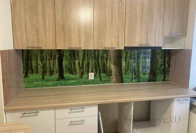 Фартук с фотопечатью фото: зеленый лес, заказ #КРУТ-3145, Коричневая кухня. Изображение 283416
