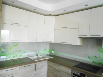 Фартук для кухни фото: зеленый узор, заказ #S-483, Белая кухня.
