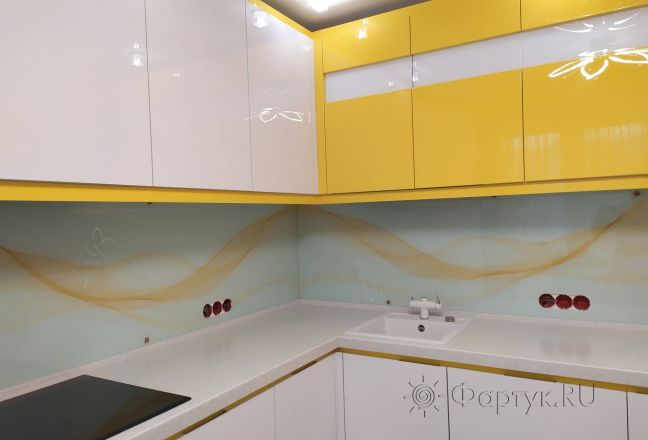 Скинали для кухни фото: желтая волна, заказ #ИНУТ-7343, Желтая кухня.