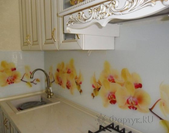 Скинали для кухни фото: желтые орхидеи, заказ #S-1218, Желтая кухня.