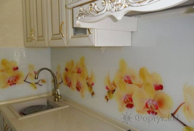 Скинали для кухни фото: желтые орхидеи, заказ #S-1218, Желтая кухня.