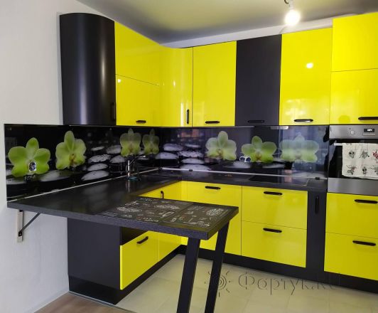 Скинали для кухни фото: желтые орхидеи, заказ #ИНУТ-6537, Желтая кухня.