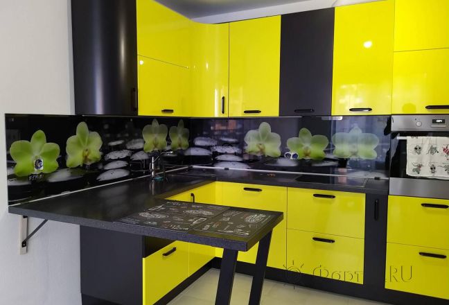 Скинали для кухни фото: желтые орхидеи, заказ #ИНУТ-6537, Желтая кухня.