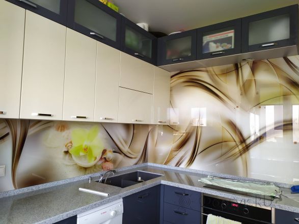 Скинали для кухни фото: желтые орхидеи на , заказ #ИНУТ-6460, Желтая кухня.