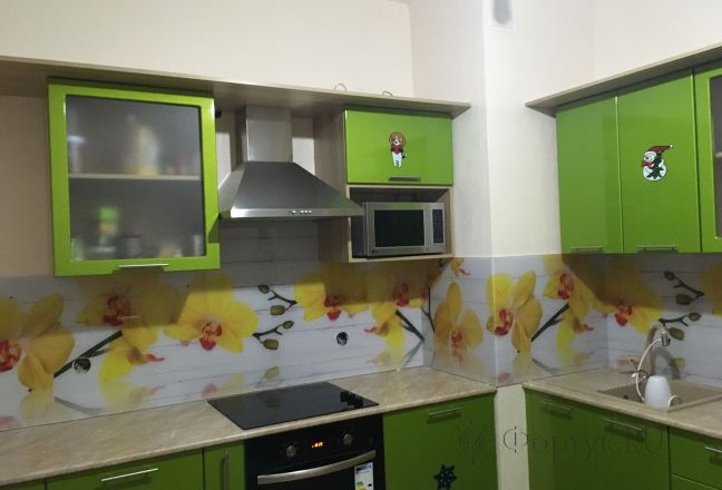 Скинали для кухни фото: желтые цветы, заказ #КРУТ-433, Зеленая кухня.