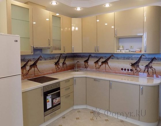 Фартук с фотопечатью фото: жирафы, заказ #УТ-248, Коричневая кухня.