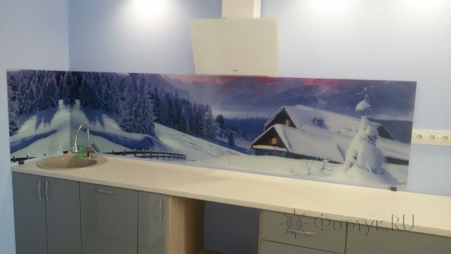 Стеновая панель фото: зимний пейзаж, заказ #ГМУТ-544, Серая кухня.