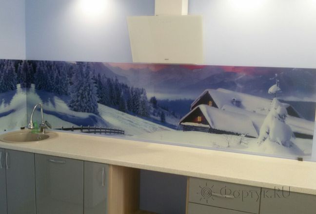 Стеновая панель фото: зимний пейзаж, заказ #ГМУТ-544, Серая кухня.