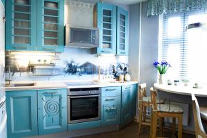 Стеклянная фото панель: зимний пейзаж., заказ #S-65, Синяя кухня.
