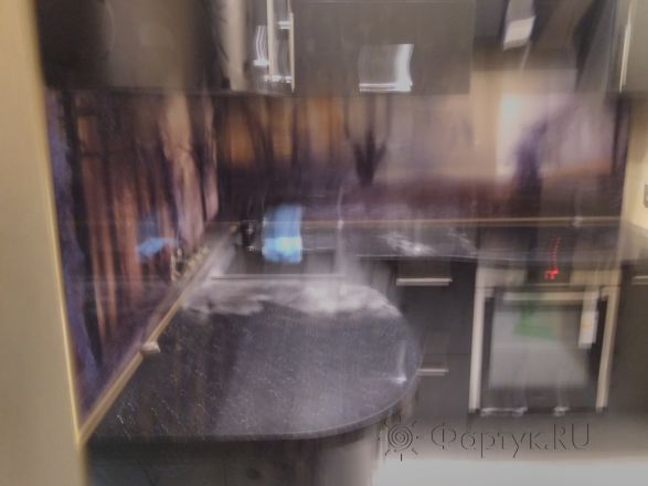 Фартук с фотопечатью фото: зимний пейзаж сквозь заснеженные ветки, заказ #ИНУТ-490, Коричневая кухня.