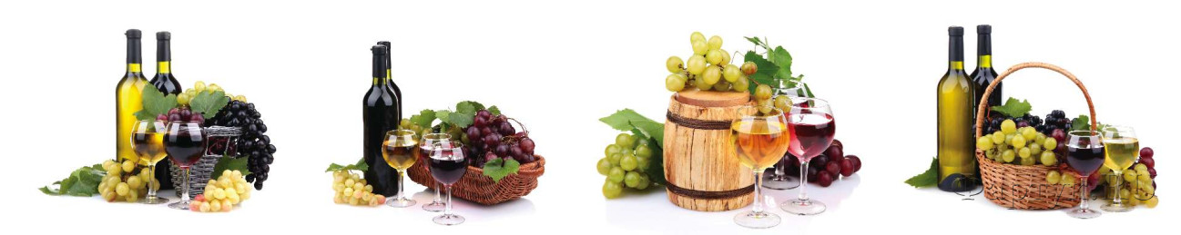 Скинали — Винные бутылки, виноград, коллаж на белом фоне
