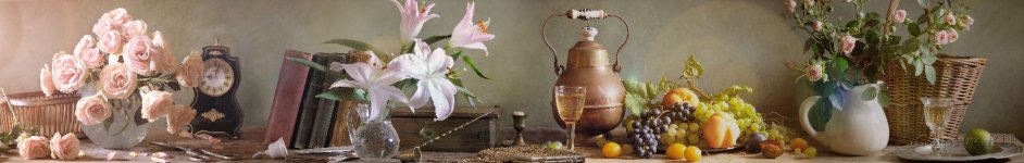 Скинали — Цветы в вазах и фрукты на столе