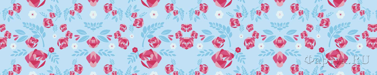 Скинали — Розовые нарисованный цветы на голубом фоне