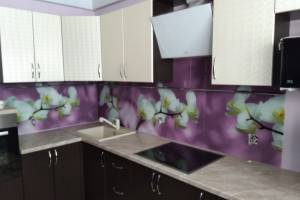 Скинали фото: орхидеи на фиолетовом фоне, заказ #ИНУТ-1052, Черная кухня.