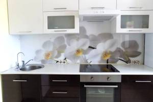 Фартук с фотопечатью фото: ветка белой орхидеи, заказ #УТ-367, Коричневая кухня.