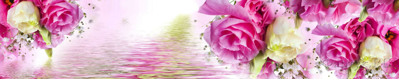 Скинали — Белые, розовые цветы на фоне водоема 