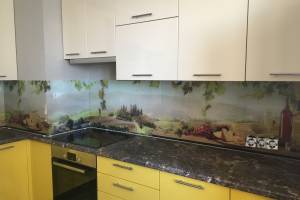 Скинали для кухни фото: пейзаж. вино и виноград, заказ #КРУТ-503, Желтая кухня.