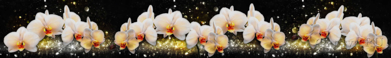 Скинали — Белые орхидеи на черном фоне с золотыми и серебряными блестками 