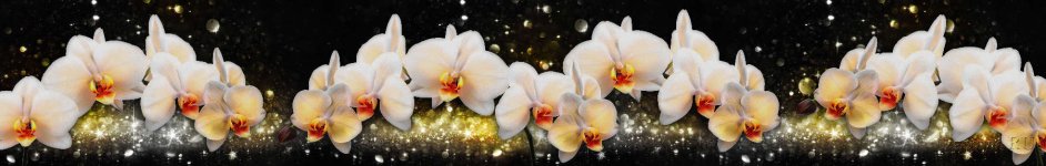 Скинали — Белые орхидеи на черном фоне с золотыми и серебряными блестками 