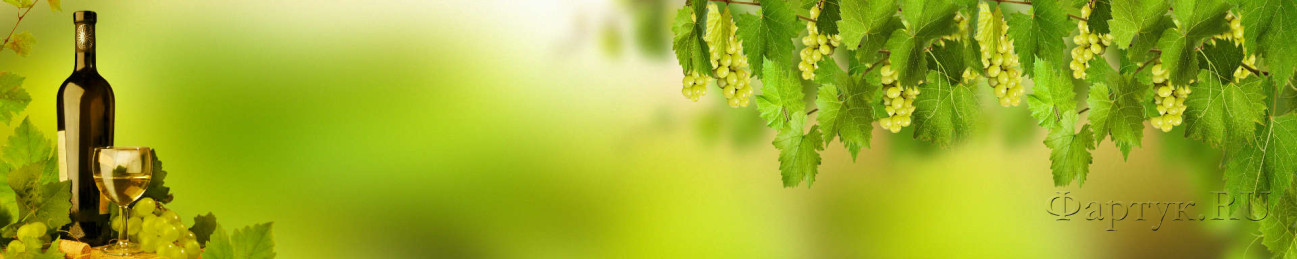 Скинали — Бутылка вина и грозди винограда на зеленом фоне