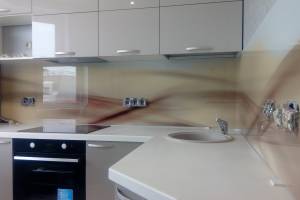 Фартук для кухни фото: абстрактные волны в бежевых тонах, заказ #ИНУТ-926, Белая кухня.