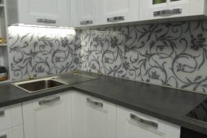 Фартук для кухни фото: растительный узор, заказ #ИНУТ-3798, Белая кухня.