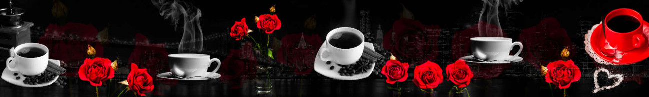 Скинали — Красные розы и чашки кофе на фоне черно-белого города