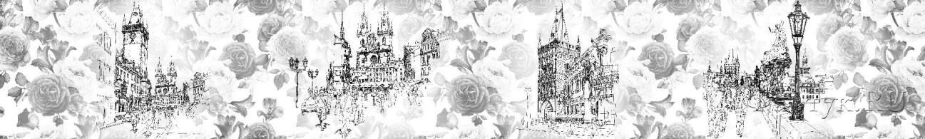 Скинали — Иллюстрации города на фоне цветов в черно-белом.