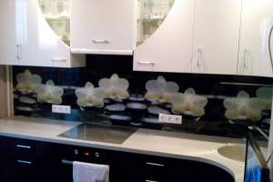 Скинали фото: орхидеи на черных камнях у воды., заказ #S-656, Черная кухня.