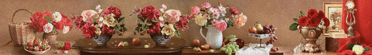 Скинали — Букет из отборных разноцветных роз, фрукты и ягоды 