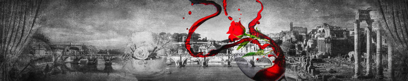 Скинали — Бокал красного вина на фоне черно-белого города.