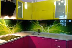 Скинали для кухни фото: абстракция в зеленых тонах., заказ #ГМУТ-142, Желтая кухня.