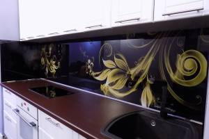 Фартук для кухни фото: цветочная абстракция с дымкой, заказ #УТ-358, Белая кухня.