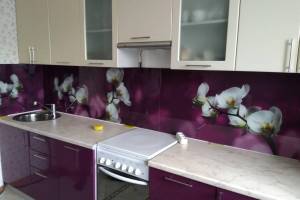 Фартук фото: орхидеи на фиолетовом фоне, заказ #ИНУТ-3115, Фиолетовая кухня.