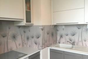 Стеновая панель фото: рисованные одуванчики, заказ #КРУТ-550, Серая кухня.