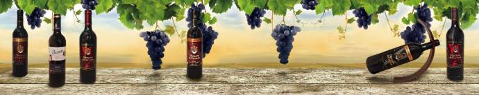 Скинали — Бутылки вина, виноград на деревянном столе